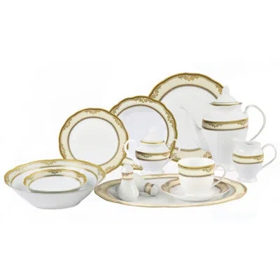Lorren Home Trends Lorren Home Trens Isabella 57 Piece Dinnerware Set, Service For 8 In White;gold