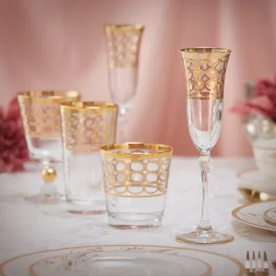 Lorren Home Trends Lorren Lead Free Crystal Champagne Flute In Gold