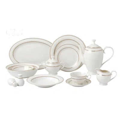 Lorren Home Trends Noelle 57 Piece Bone China Dinnerware Set, Service For 8 In White