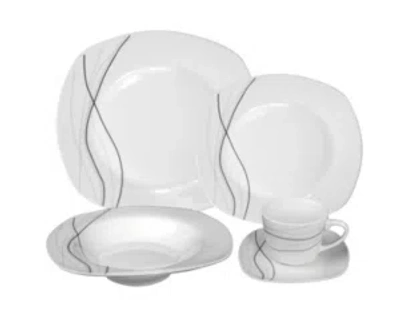 Lorren Home Trends Porcelain 20 Piece Square Dinnerware Set Service For 4 In Black