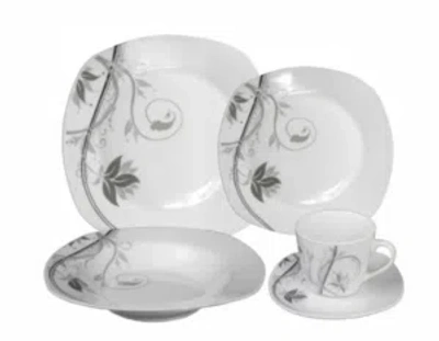 Lorren Home Trends Porcelain 20 Piece Square Dinnerware Set Service For 4 In Black Flowers