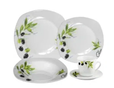 Lorren Home Trends Porcelain 20 Piece Square Dinnerware Set Service For 4 In Green