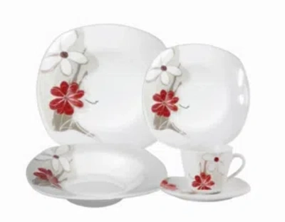 Lorren Home Trends Porcelain 20 Piece Square Dinnerware Set Service For 4 In Red