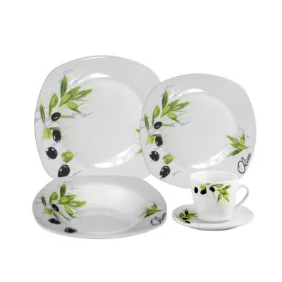 Lorren Home Trends Porcelain 20 Piece Square Dinnerware Set, Service For 4 In White