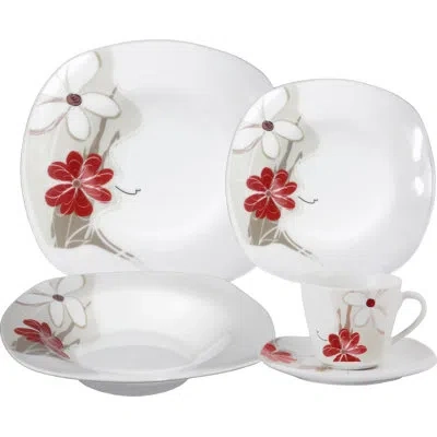 Lorren Home Trends Porcelain 20 Piece Square Dinnerware Set, Service For 4 In White