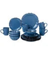 Lorren Home Trends Scalloped Edge 16 Piece Service For 4 Dinnerware Set In Blue