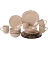 Lorren Home Trends Scalloped Edge 16 Piece Service For 4 Dinnerware Set In Brown