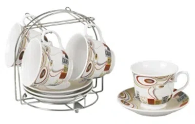 Lorren Home Trends Set Of 4 Coffee Cups On Metal Stand In Colorful Beans