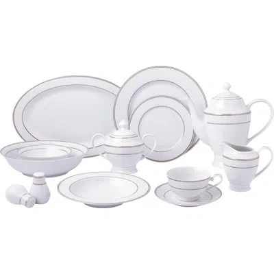 Lorren Home Trends Silver 57 Piece New Bone China Dinnerware Set, Service For 8 In White;silver