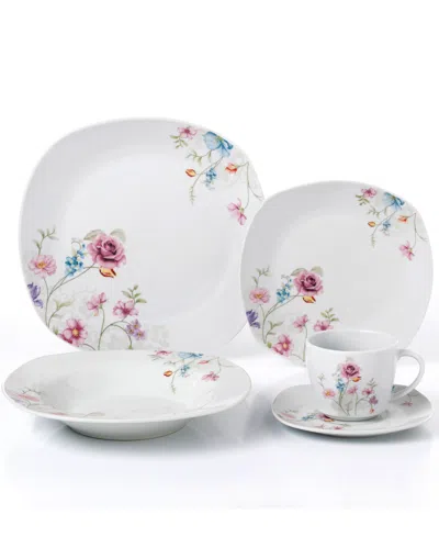 Lorren Home Trends Small Floral Design Square Dinnerware Set, 20 Piece In Multi