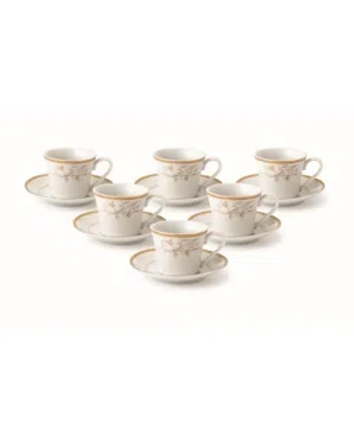 Lorren Home Trends Trends Floral Design 12 Piece 2oz Espresso Cup And Saucer Set, Service For 6 In Gold