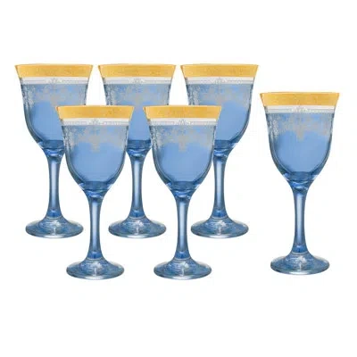 Lorren Home Trends Veneziano Corona 9 Oz. Glass Goblet In Blue