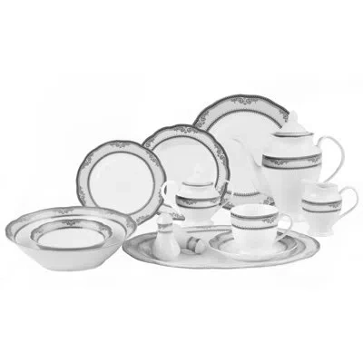 Lorren Home Trends Victoria 57 Piece Dinnerware Set, Service For 8 In White