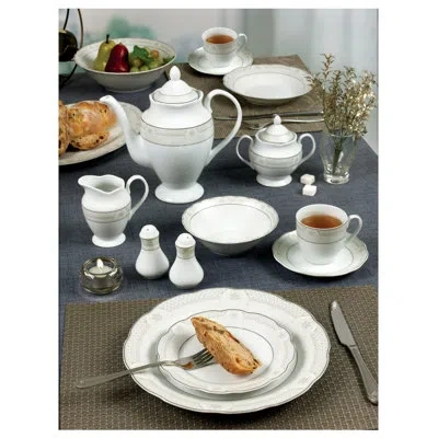 Lorren Home Trends Wavy 55 Piece Dinnerware Set Service For 8 In White
