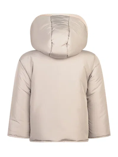 L'orsobruno Mini Down Jacket With Hood And Buttons In Beige