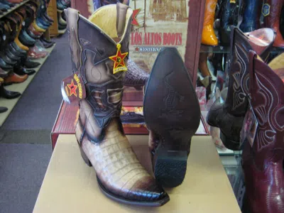 Pre-owned Los Altos Boots Los Altos Beige Genuine Snip Toe Crocodile Western Cowboy Boot D Width