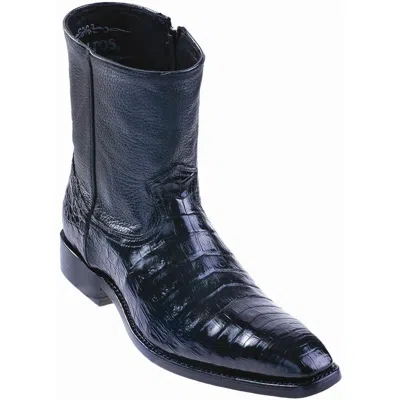 Pre-owned Los Altos Boots Los Altos Black Genuine Crocodile Ankle Boot Semi Square Toe Side Zipper D