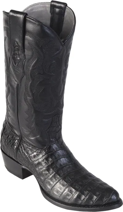 Pre-owned Los Altos Boots Los Altos Black Genuine Caiman Crocodile Belly Round Toe Western Cowboy Boot D