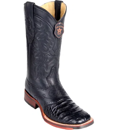 Pre-owned Los Altos Boots Los Altos Black Caiman Crocodile Square Toe Tpu Rubber Sole Western Boot D