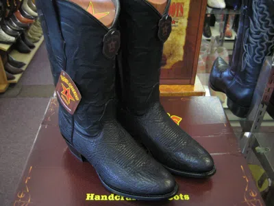 Pre-owned Los Altos Boots Los Altos Black Genuine Bullhide Round Toe Western Cowboy Boot 653105