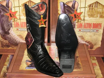 Pre-owned Los Altos Boots Los Altos Black Genuine Caiman Crocodile Belly Western Versage Square Toe Boot D