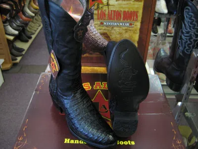 Pre-owned Los Altos Boots Los Altos Black Genuine Crocodile Belly Round Toe Western Cowboy Boot 3rt805