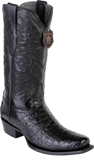 Pre-owned Los Altos Boots Los Altos Black Genuine Crocodile Caiman Square 7 Toe Western Cowboy Boot D
