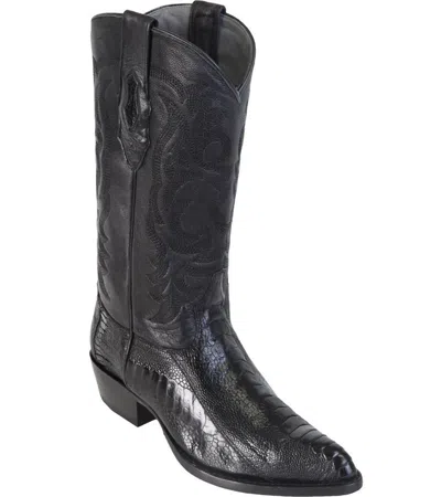 Pre-owned Los Altos Boots Los Altos Black Genuine Ostrich Leg J-toe Western Cowboy Boot (ee+) 990505