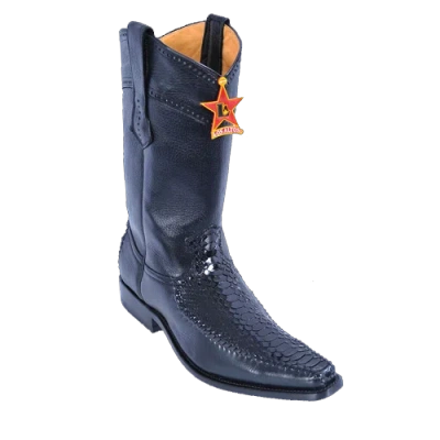 Pre-owned Los Altos Boots Los Altos Black Genuine Python Snake Versage Square Toe Western Boot D