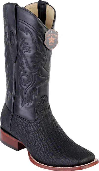 Pre-owned Los Altos Boots Los Altos Black Genuine Shark Western Cowboy Boot Square Toe Ee+ 8220905