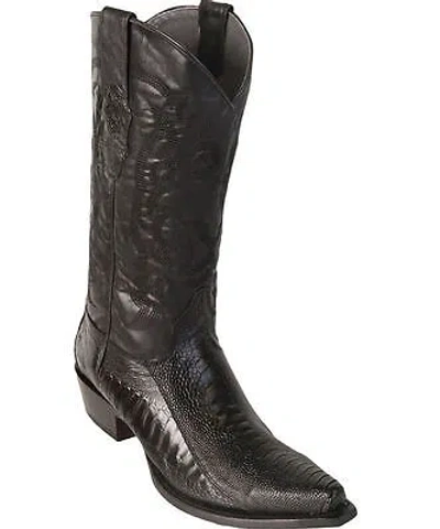 Pre-owned Los Altos Boots Los Altos Black Genuine Snip Toe Ostrich Leg Western Cowboy Boot (ee+)