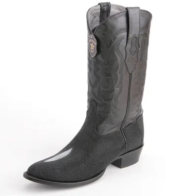 Pre-owned Los Altos Boots Los Altos Black Genuine Stingray Round Toe Western Cowboy Boot Ee