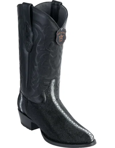 Pre-owned Los Altos Boots Los Altos Black Genuine Stingray Rowstone Round Toe Western Cowboy Boot D