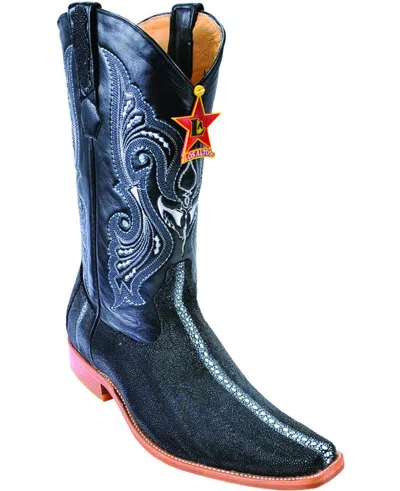 Pre-owned Los Altos Boots Los Altos Black Genuine Stingray Rowstone Versage Square Toe Western Boot Ee
