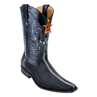 Pre-owned Los Altos Boots Los Altos Black Genuine Stingray Rowstone Versage Square Toe Western Boot Ee