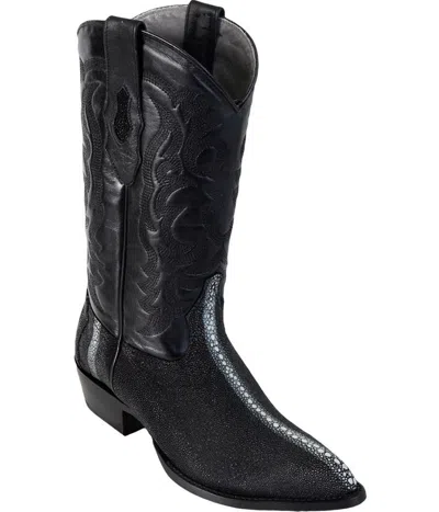 Pre-owned Los Altos Boots Los Altos Black Genuine Stingray Rowstone Western Cowboy Boot J-toe (d) 09d6005