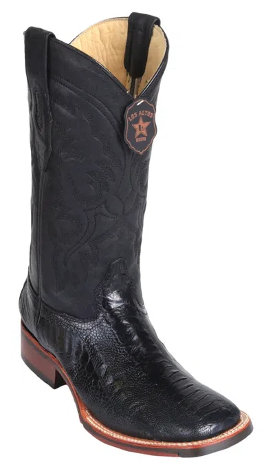 Pre-owned Los Altos Boots Los Altos Black Ostrich Leg Square Toe Tpu Rubber Sole Western Cowboy Boot D