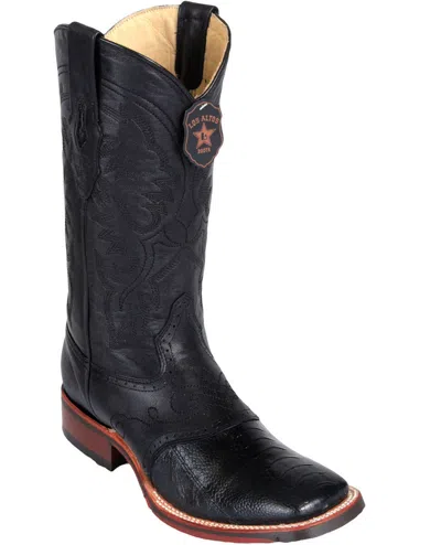 Pre-owned Los Altos Boots Los Altos Black Ostrich Leg Square Toe Tpu Rubber Sole Western Cowboy Boot D