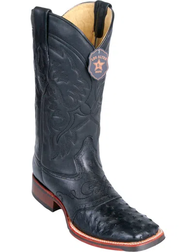 Pre-owned Los Altos Boots Los Altos Black Ostrich Square Toe Tpu Rubber Sole Western Cowboy Boot Ee
