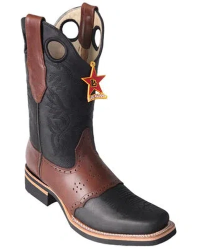 Pre-owned Los Altos Boots Los Altos Black Square Toe Western Rodeo Cowboy Boots Genuine Leather Ee