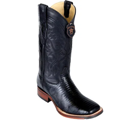 Pre-owned Los Altos Boots Los Altos Black Teju Lizard Square Toe Tpu Rubber Sole Western Cowboy Boot D