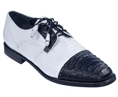 Pre-owned Los Altos Boots Los Altos Black White Genuine Caiman Crocodile With Lizard Dress Shoes Oxford D