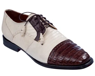 Pre-owned Los Altos Boots Los Altos Bone Brown Genuine Caiman Crocodile With Lizard Dress Shoes Oxford Ee