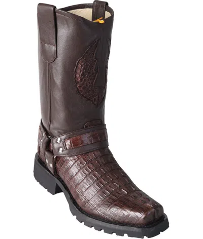 Pre-owned Los Altos Boots Los Altos Brown Caiman Crocodile Tail Motorcycle Boots Square Toe Biker Ee