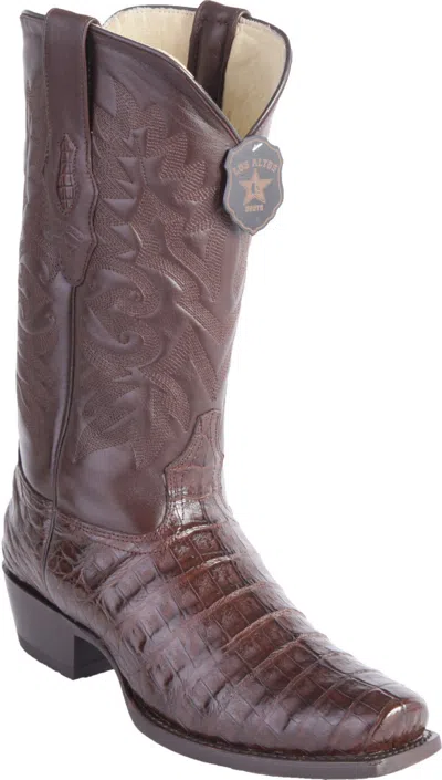 Pre-owned Los Altos Boots Los Altos Brown Genuine Crocodile Caiman Square 7 Toe Western Cowboy Boot D