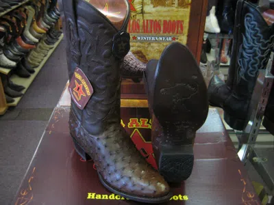 Pre-owned Los Altos Boots Los Altos Men Brown Genuine Full Quill Ostrich Round Toe Western Cowboy Boot D