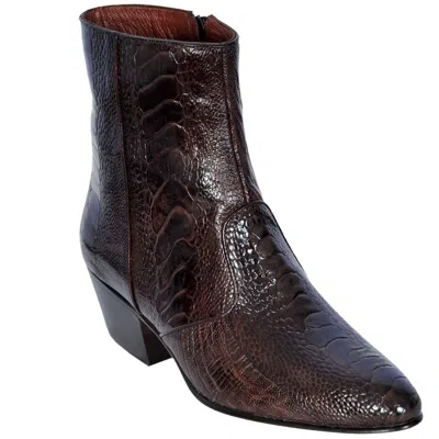 Pre-owned Los Altos Boots Los Altos Brown Genuine Ostrich Leg Ankle Boot Medium Round Toe Side Zipper Ee