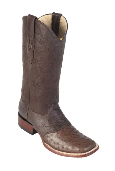 Pre-owned Los Altos Boots Los Altos Brown Genuine Ostrich Square Toe Western Cowboy Boot (ee+) 8210307