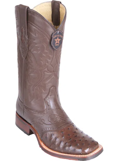 Pre-owned Los Altos Boots Los Altos Brown Ostrich Square Toe Tpu Rubber Sole Western Cowboy Boot Ee+