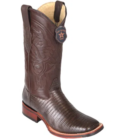 Pre-owned Los Altos Boots Los Altos Brown Teju Liazrd Square Toe Tpu Rubber Sole Western Cowboy Boot Ee